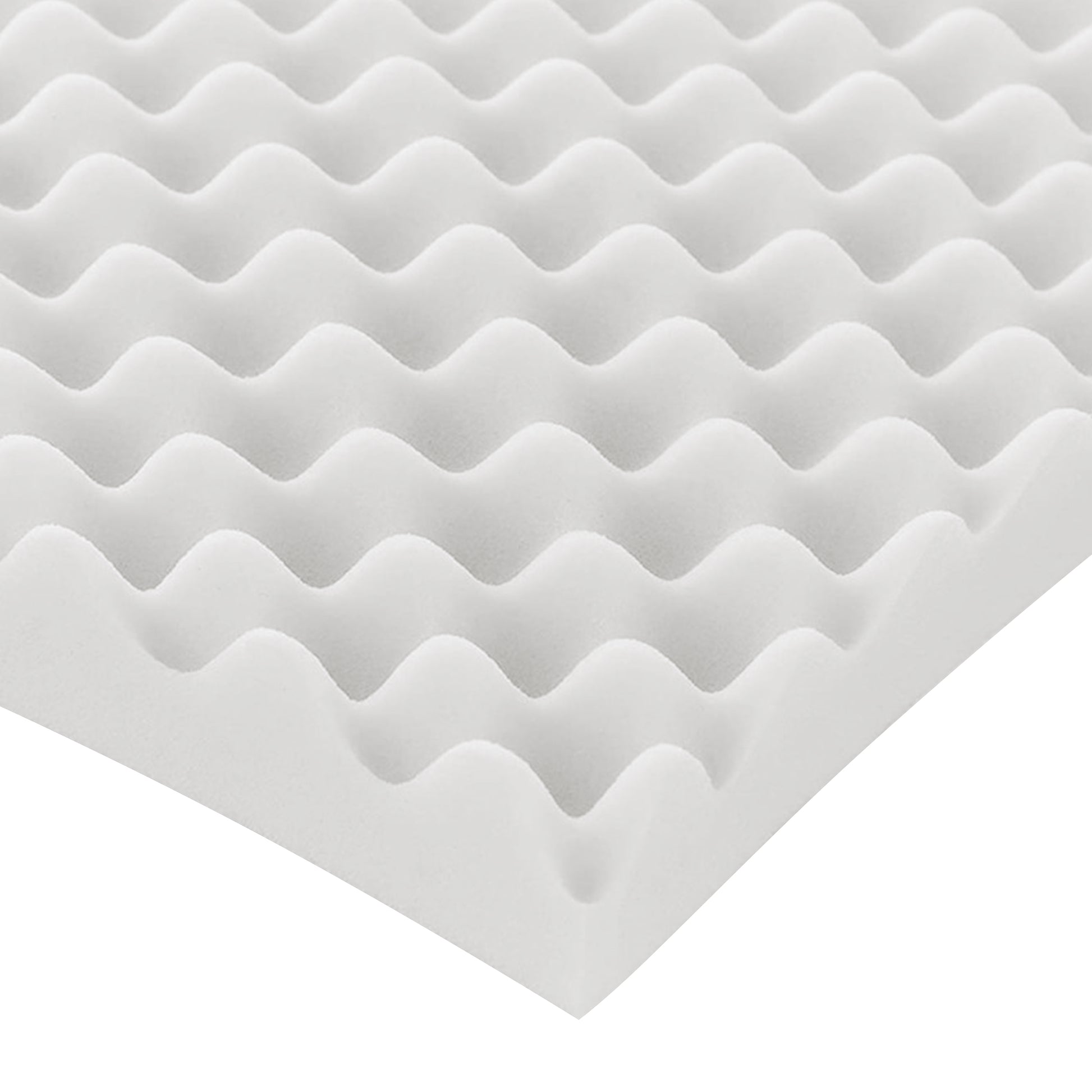Close-up of white egg crate foam pad texture on white background
