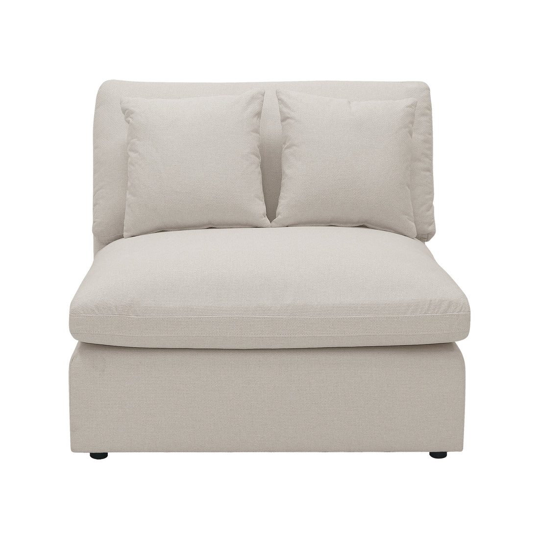 Beige upholstered chair section on white background