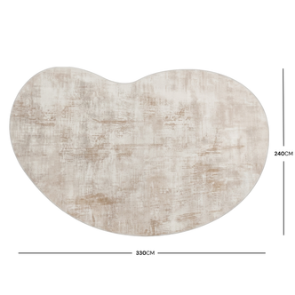 Abstract rug on white background with 330 cm by 240 cm dimensions marked