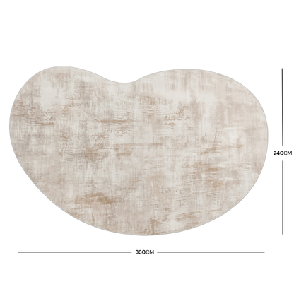 Abstract rug on white background with 330 cm by 240 cm dimensions marked