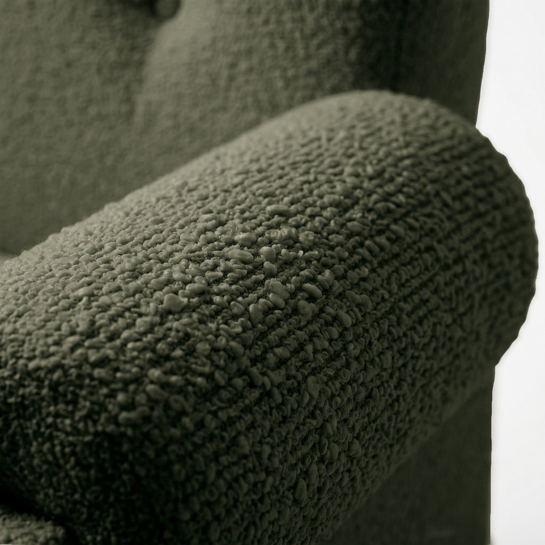 Close view of chair armrest and backrest fabric texture