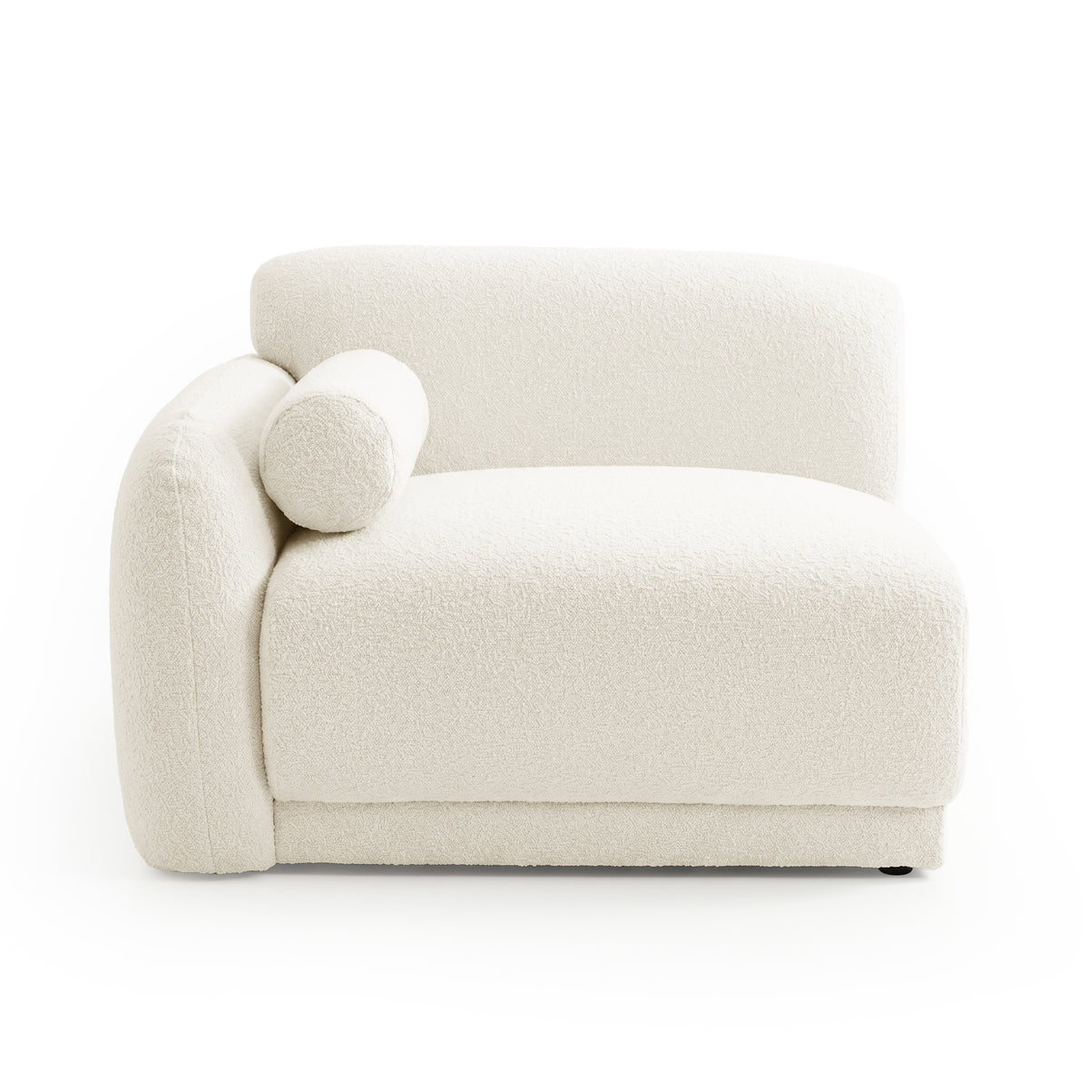 Off-white textured armless accent chair angled view on white background