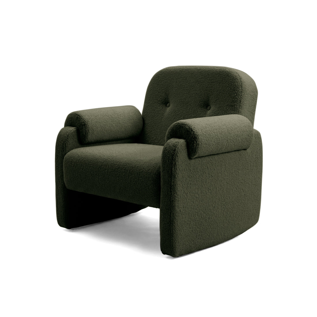 Dark green upholstered armchair on white background