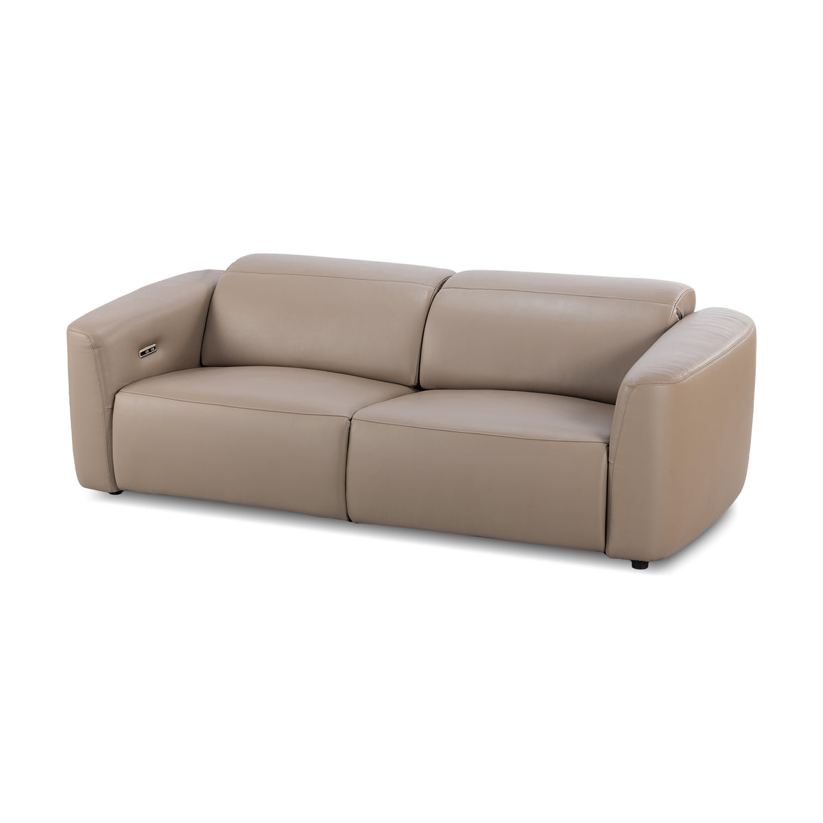 Taupe three-seat sofa on a white background