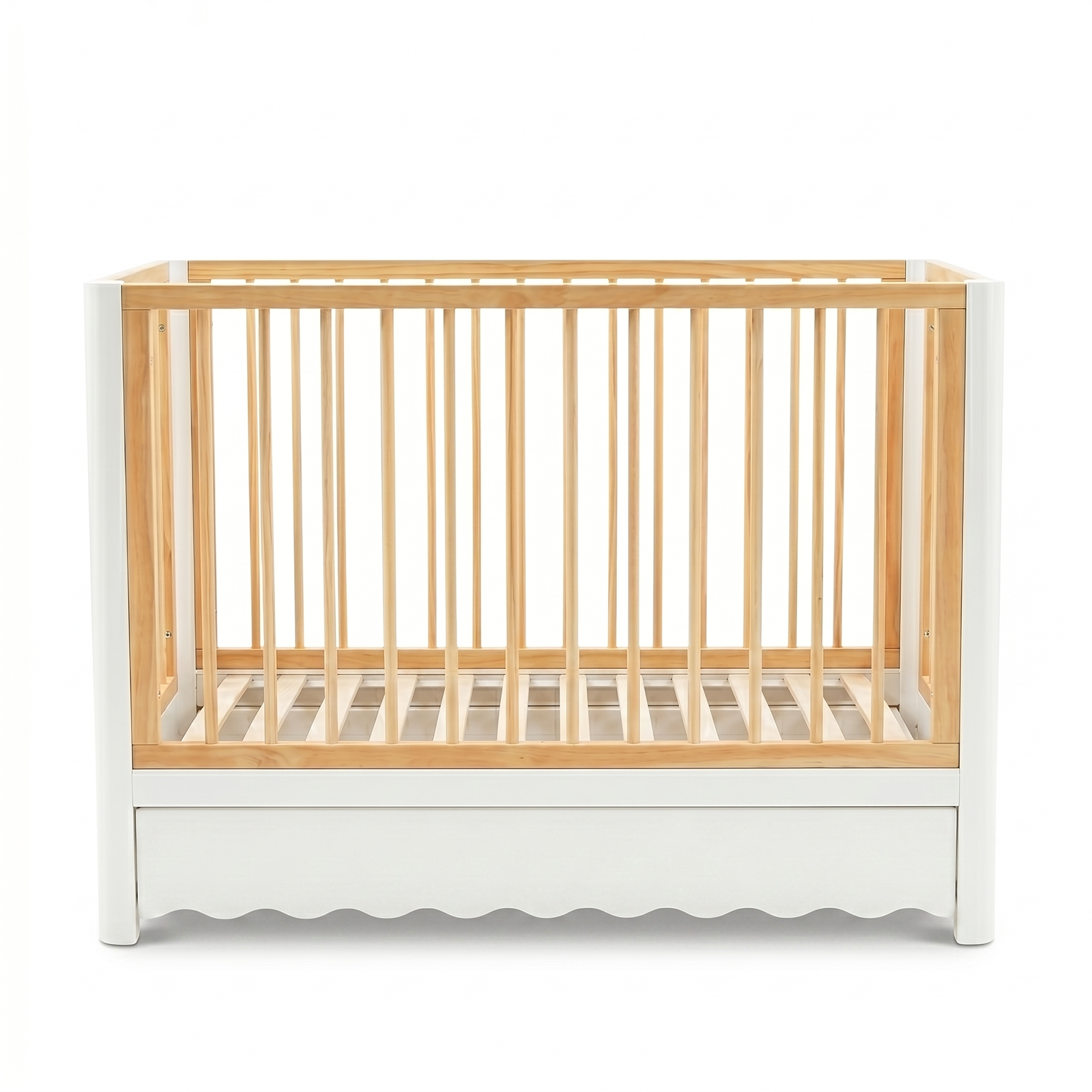 Minimalist baby crib on white background
