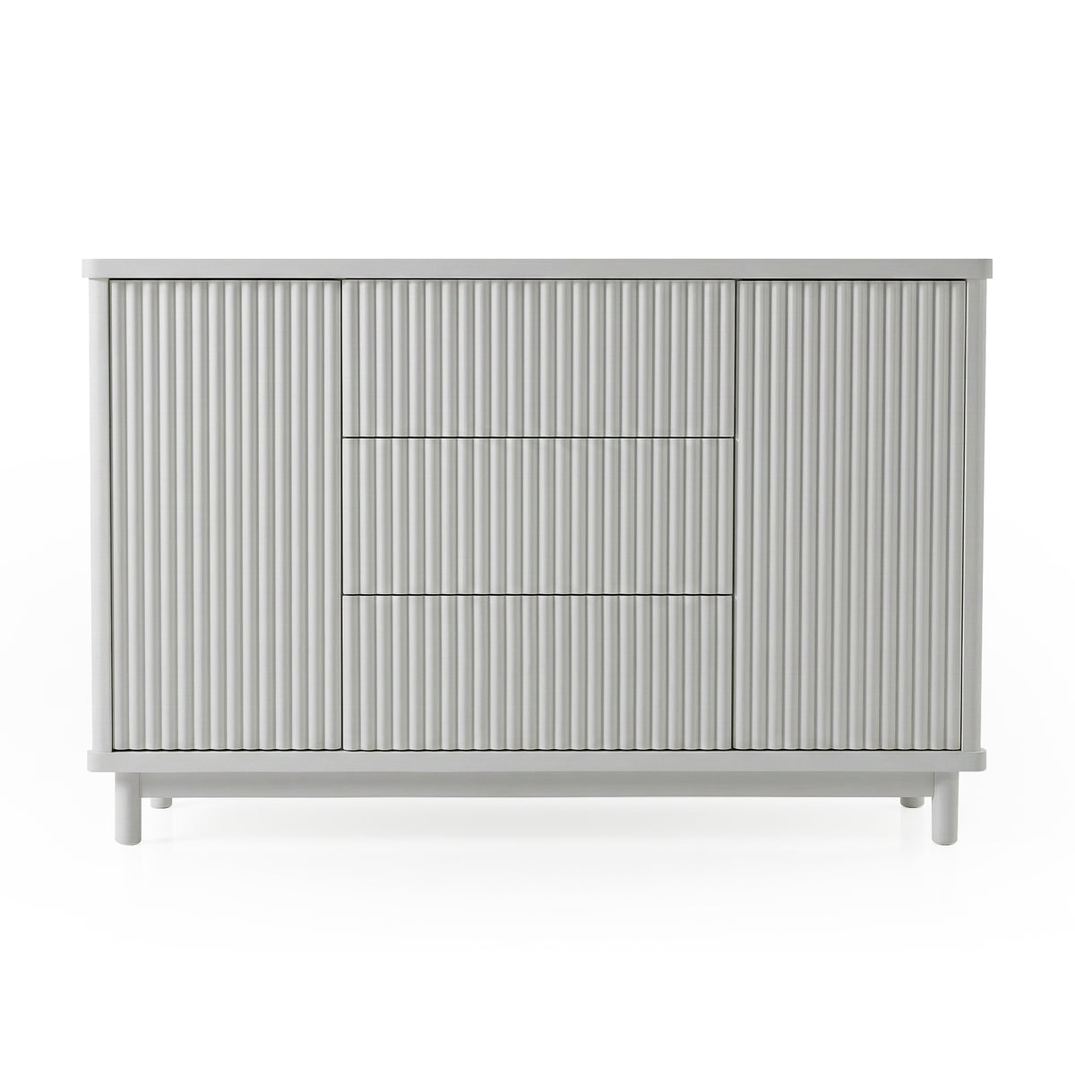 Minimalist cabinet with ribbed doors on white background