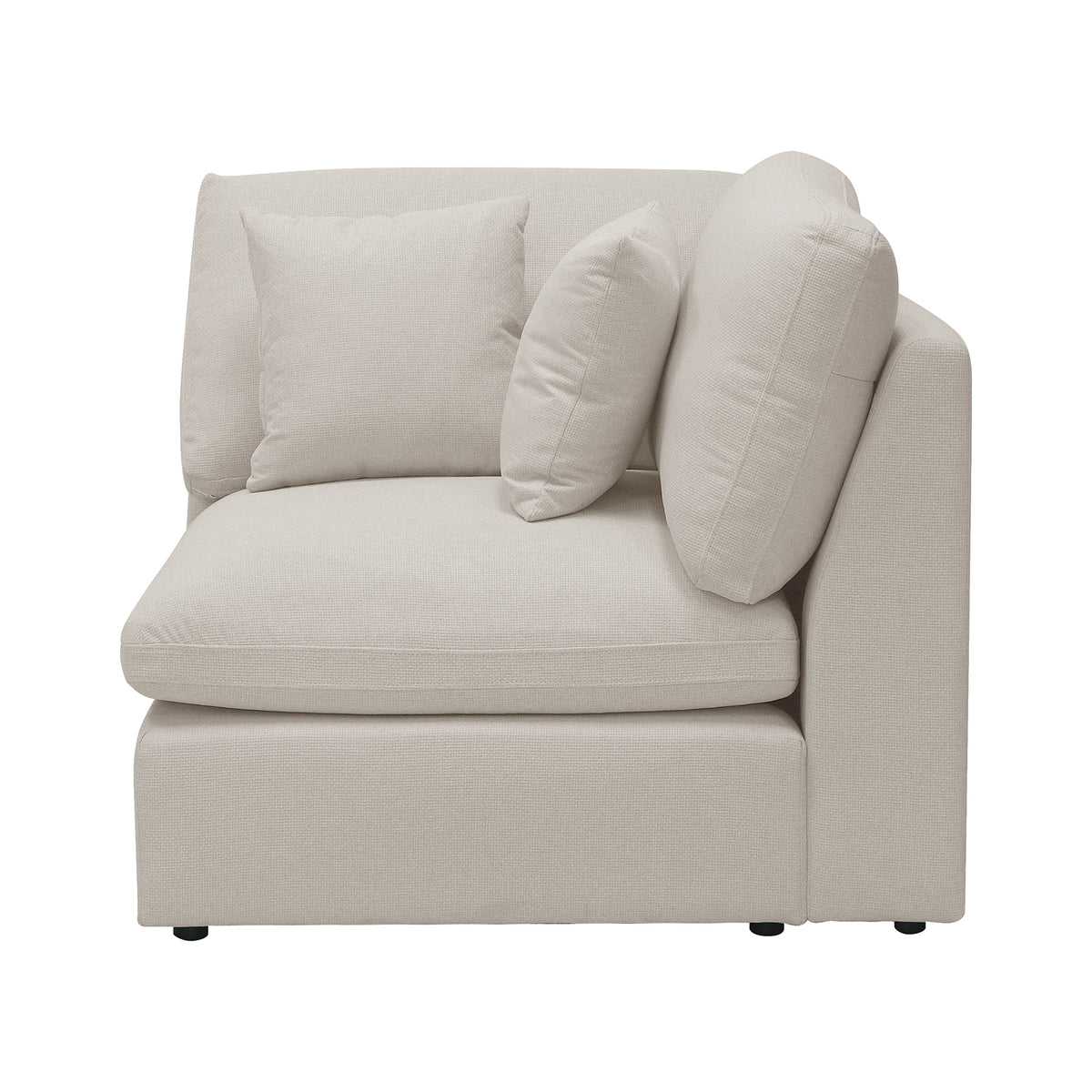 Light beige corner sectional chair with pillows on a white background
