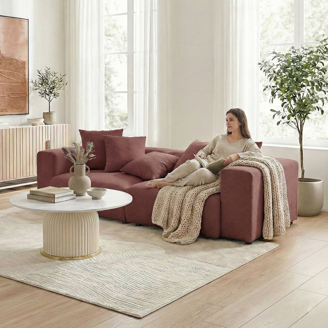 Sectional sofa styled in bright living room