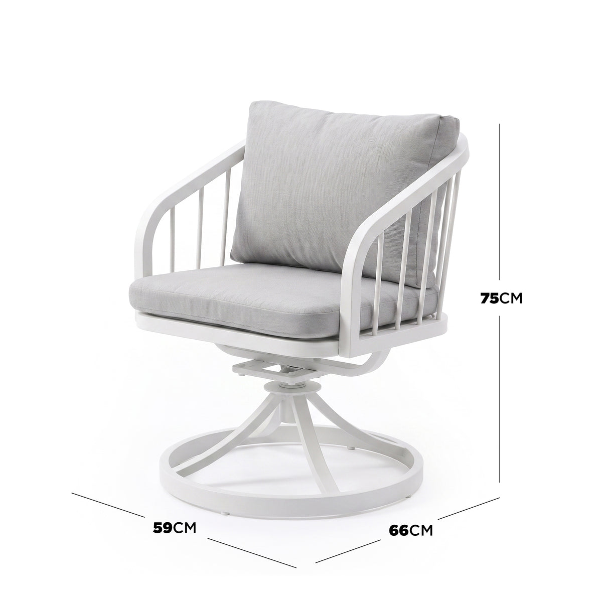 Swivel chair on white background with labeled dimensions