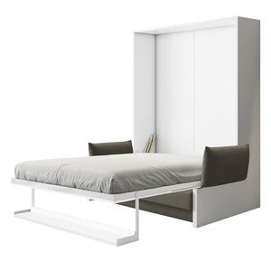 Byron Queen 2-in-1 Foldout Wall Bed & Sofa in White & Grey