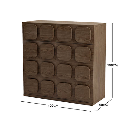 Wooden storage cabinet on a white background with dimension lines showing 100 cm width, 100 cm height, and 40 cm depth