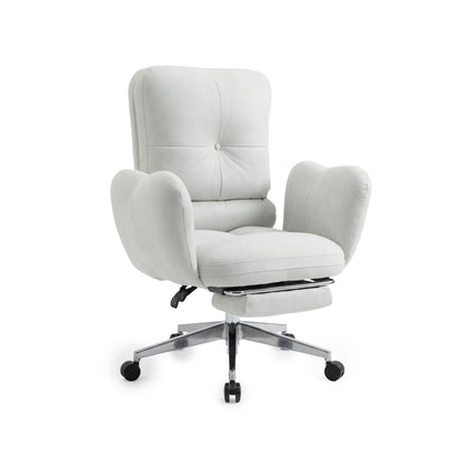 Modern light gray cushioned swivel office chair on white background