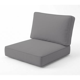 Vernon Outdoor Cushion Covers Set of 5 in Grey featuring a grey upholstered seat and back cushion on a plain white background, designed for a sleek, modern look on modular outdoor furniture.