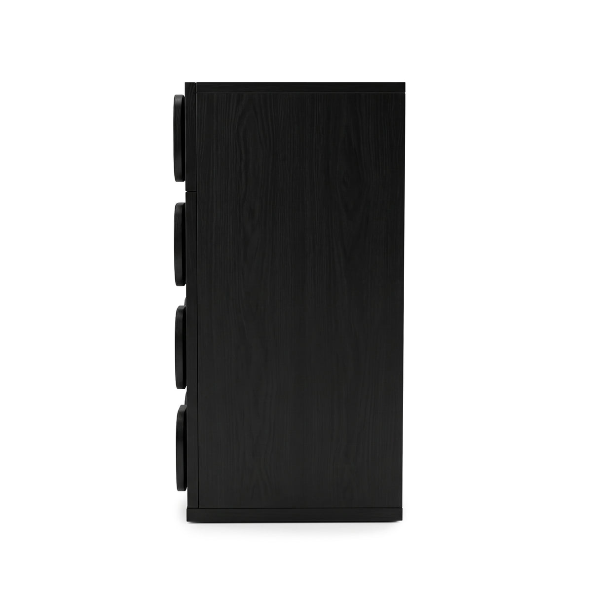 Side view of a black cabinet on a white background