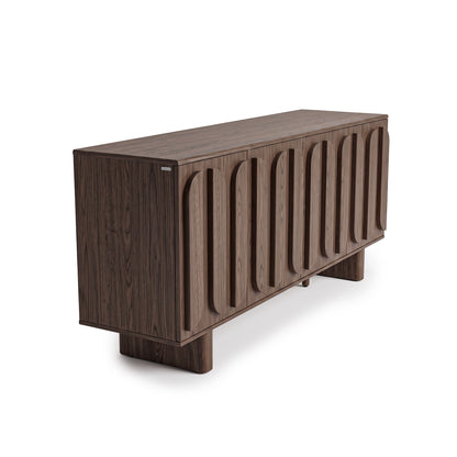 Modern dark wood sideboard photographed on a white background.