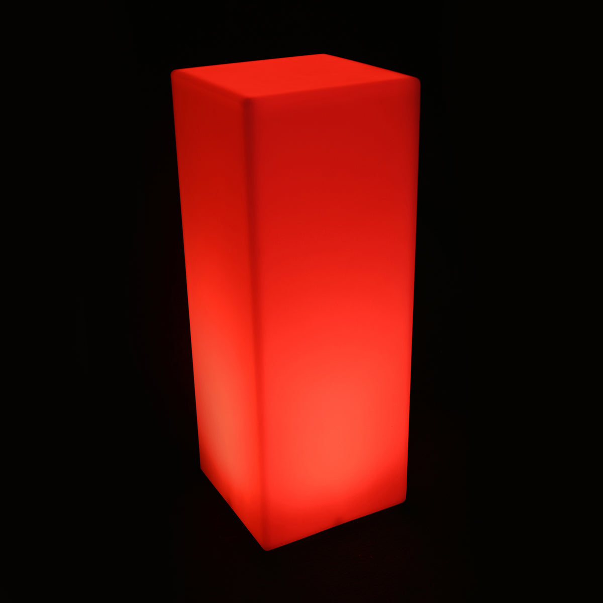 80cm Outdoor Solar LED Column Light glowing red, resembling an LED mood lamp. Rectangular prism shape, ideal for ambient lighting.