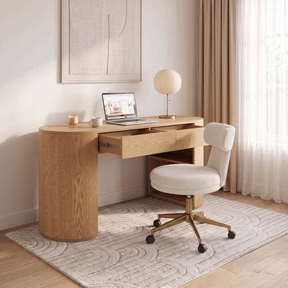 Wooden desk and chair in a bright home office