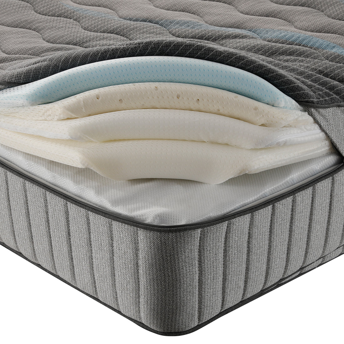 Mattress corner with exposed internal layers