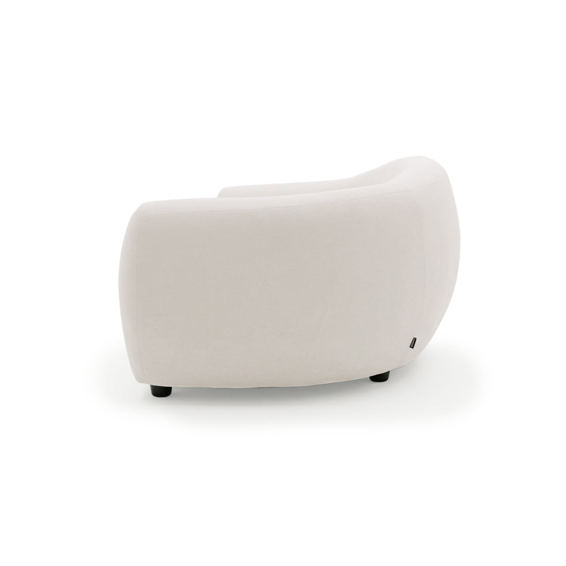 Back view of curved white sofa on white background