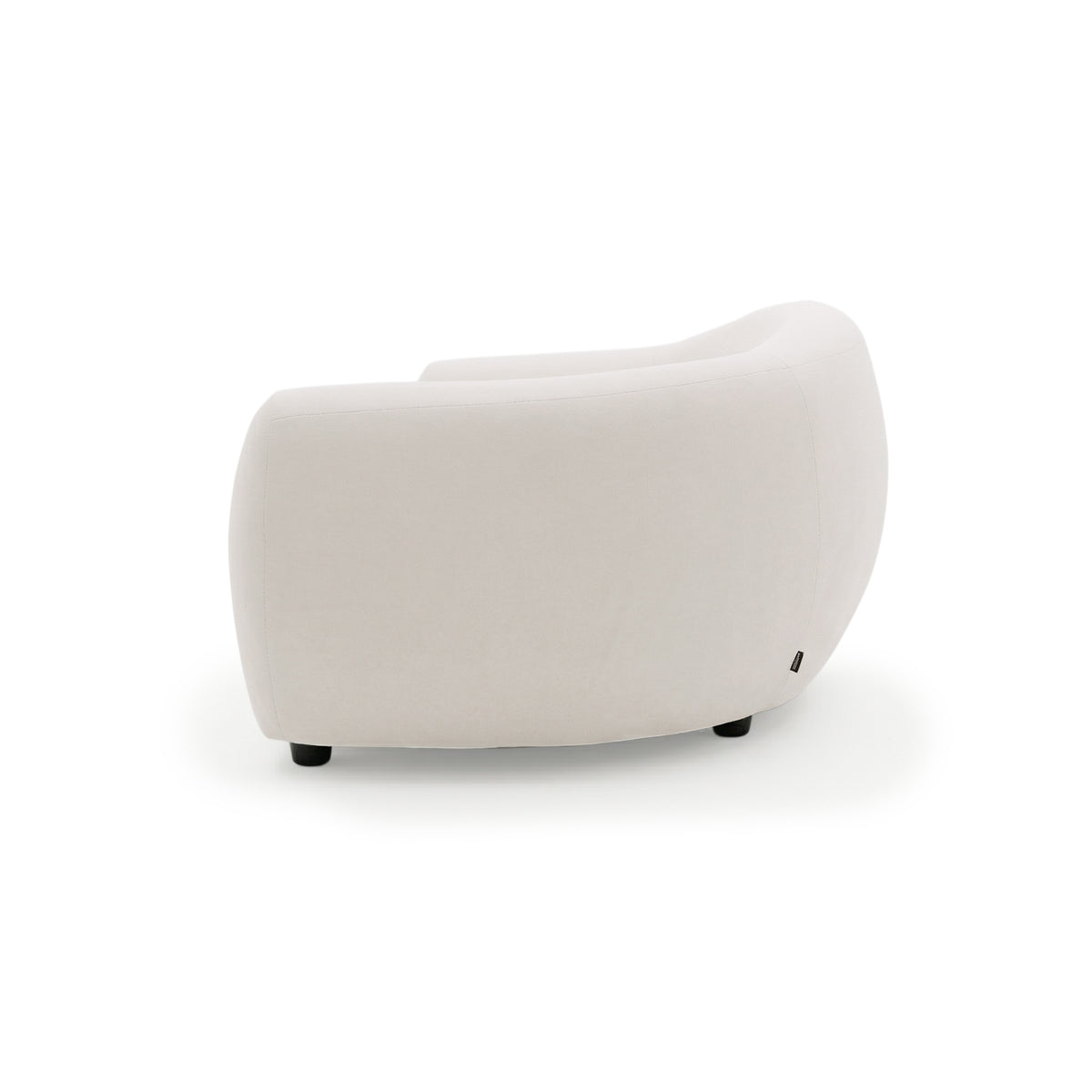 Back view of curved white sofa on white background