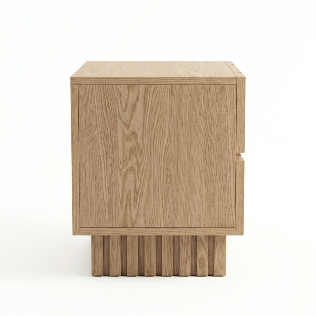 Side view of wooden cabinet on white background