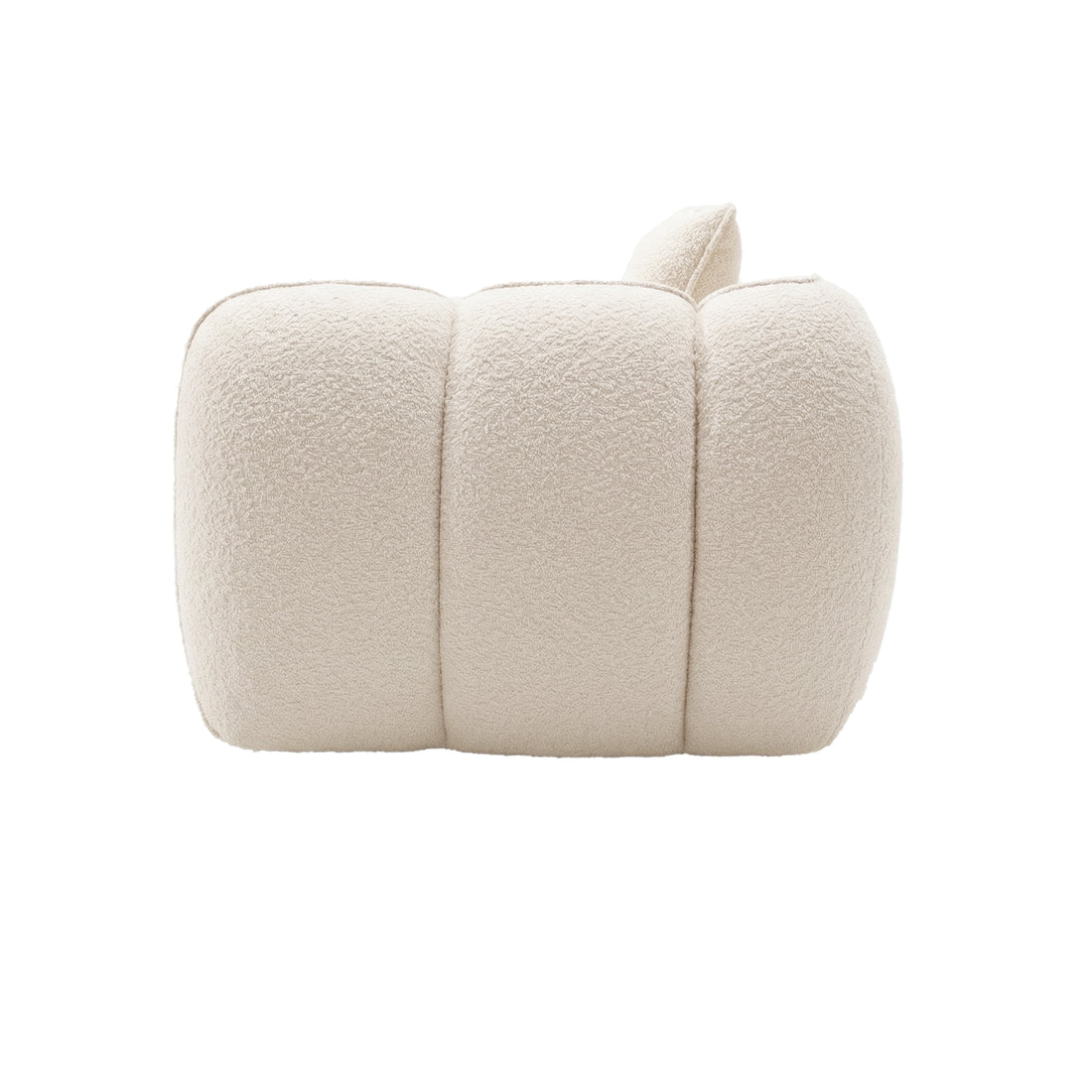 Cream boucle accent chair or ottoman with channeled upholstery on white background