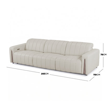 Beige three-seat sofa with dimensions labeled on a white background.