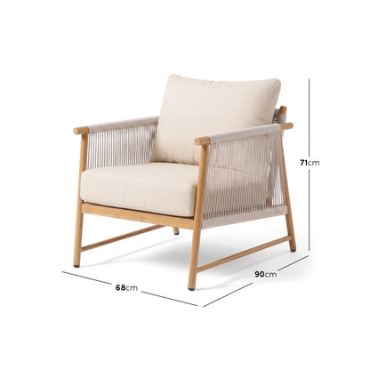 Armchair with dimension markings on white background