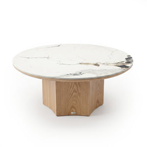 Ingrid 90cm White Porcelain Coffee Table with Natural Base