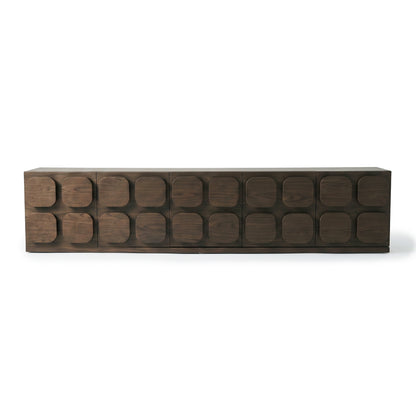 Front view of a dark wood sideboard on a white background