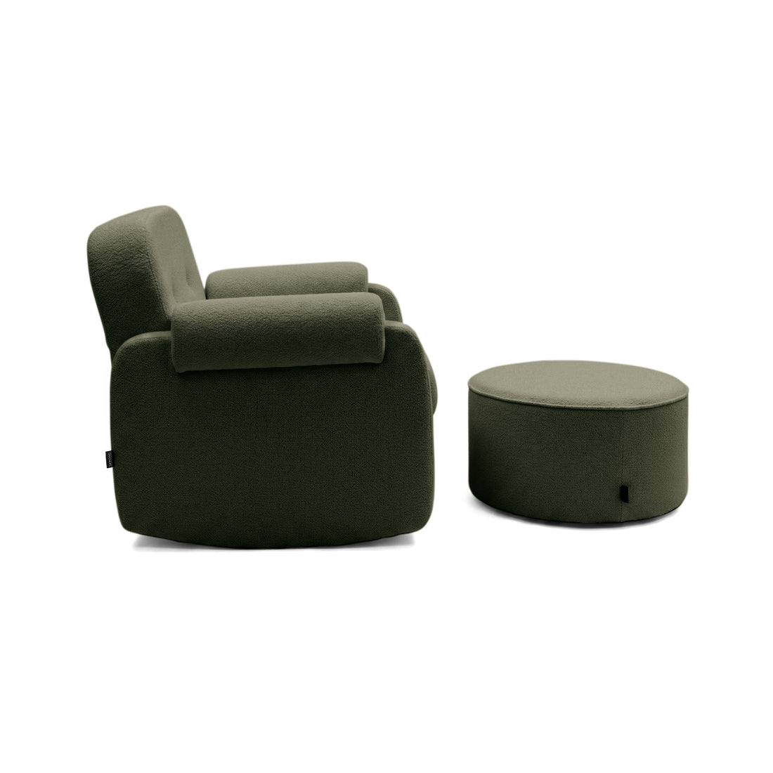 Dark green armchair and ottoman on white background