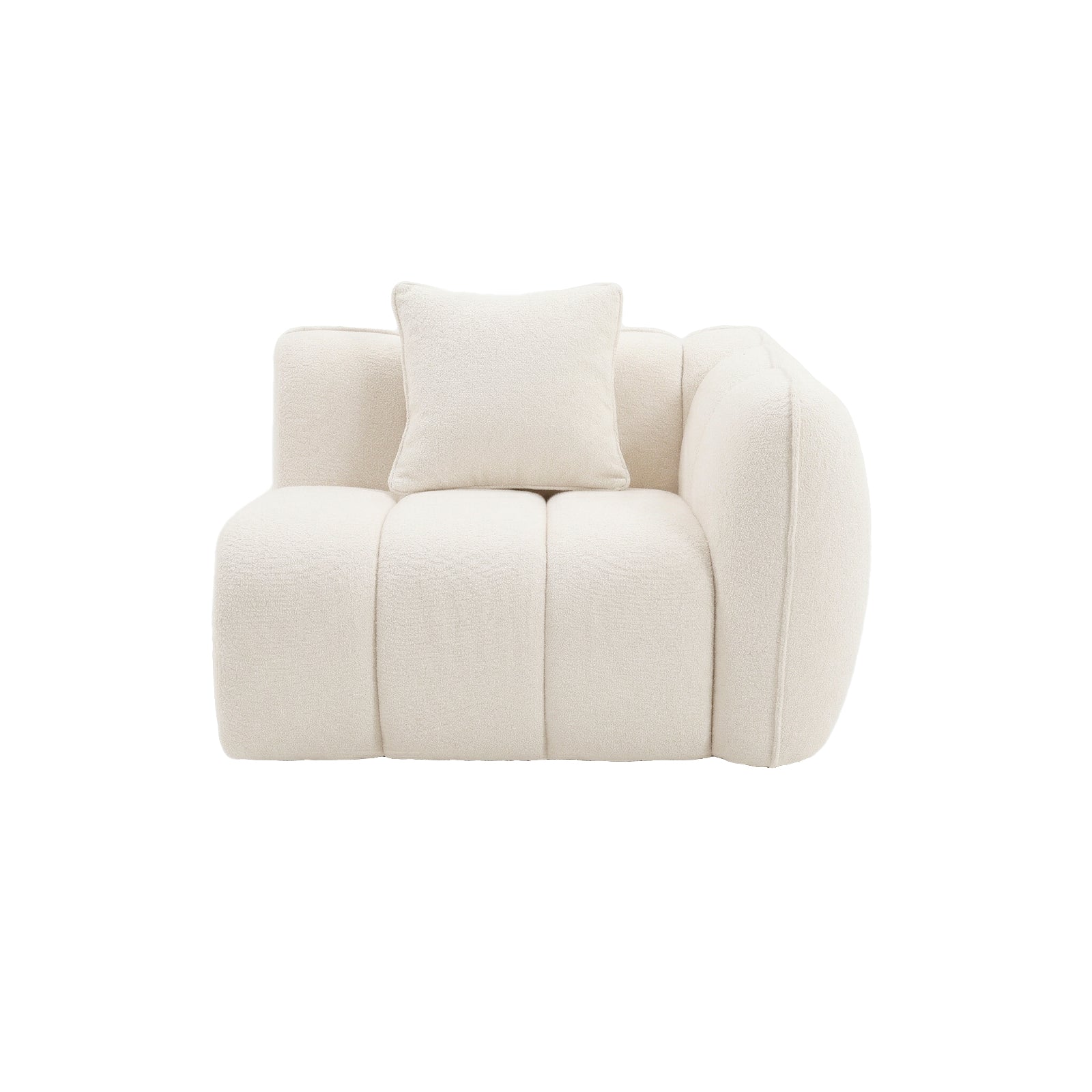 Off-white modular sofa chair with a matching pillow on white background