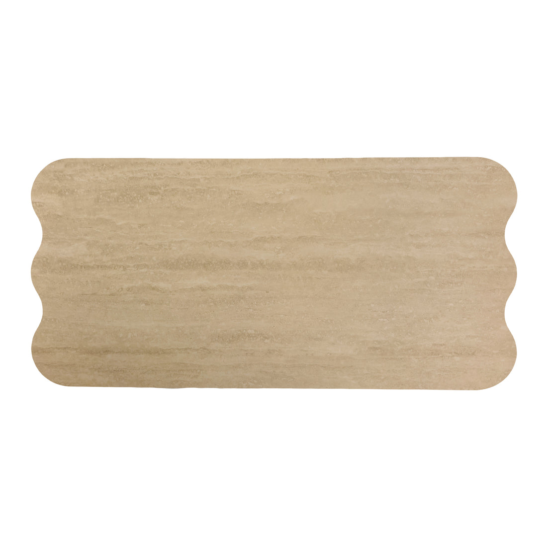 Beige rectangular scalloped item on white background