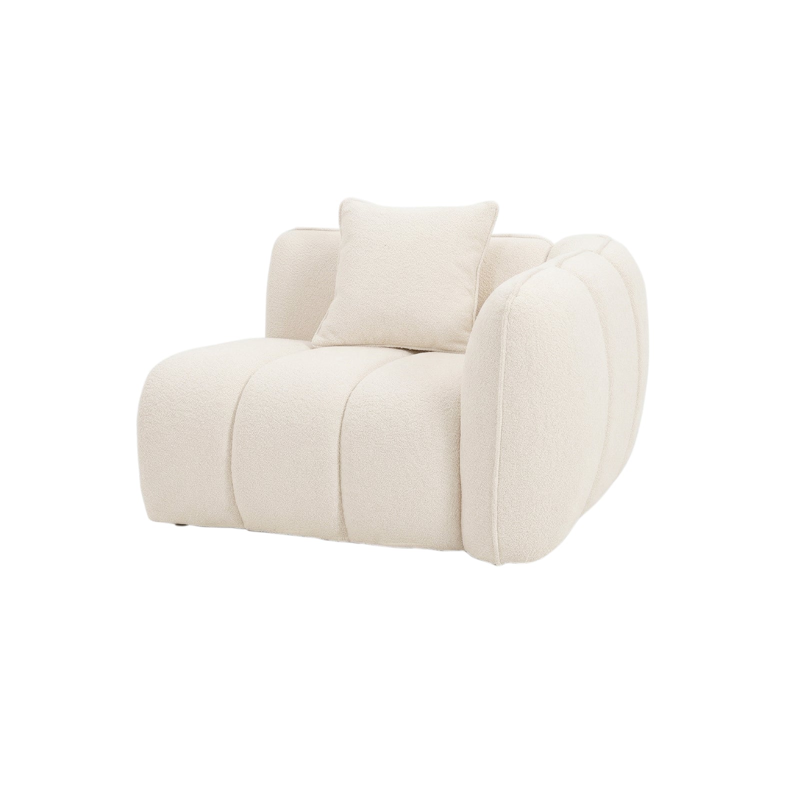Armless cream accent chair with horizontal seam details and matching pillow on white background
