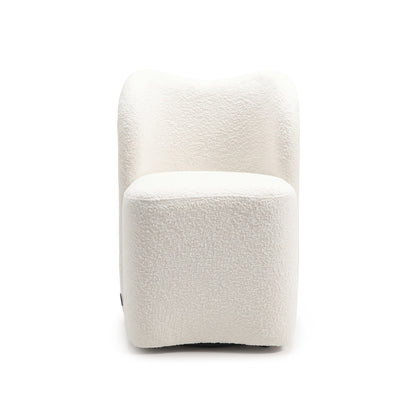 Front view of a modern white textured accent chair on white background