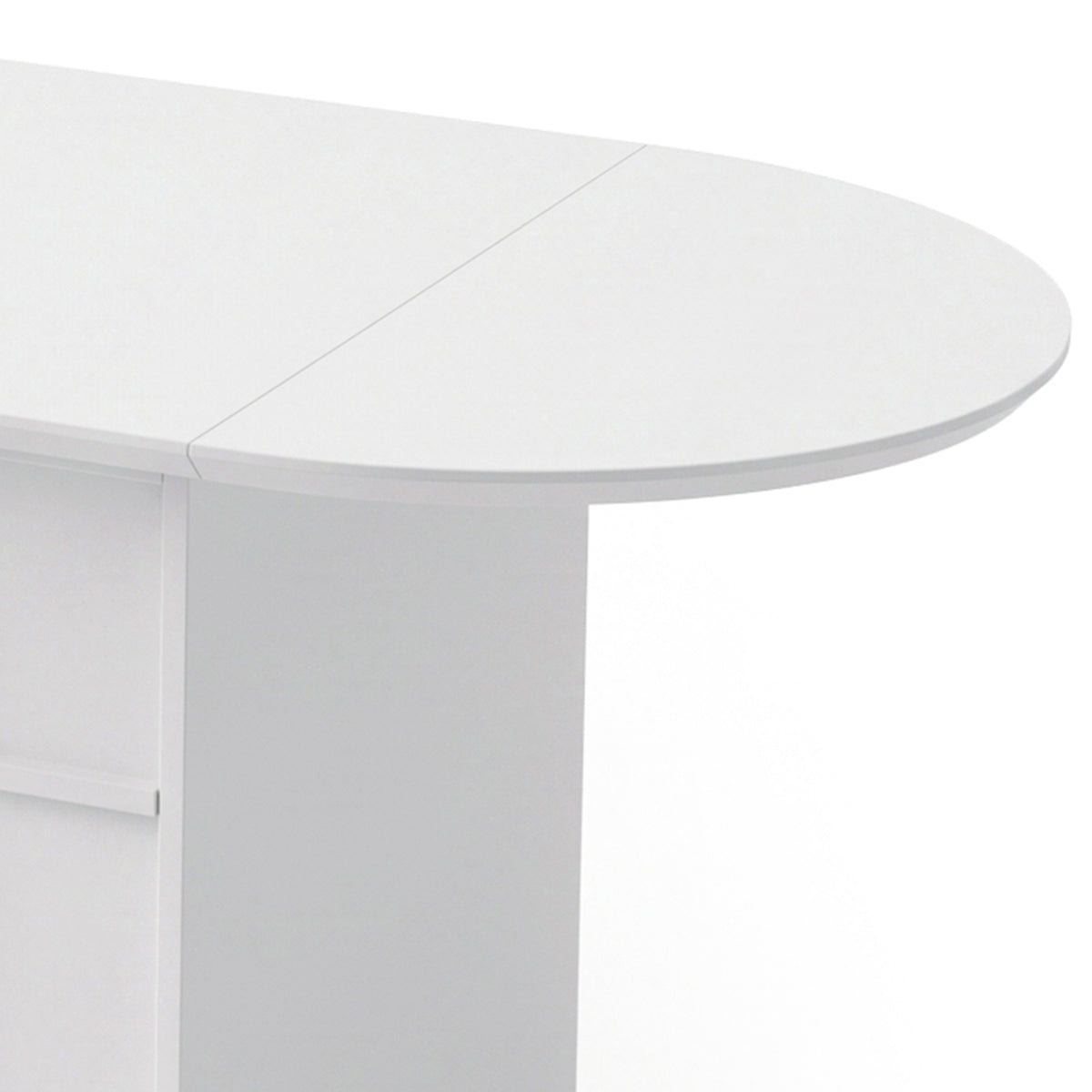Partial view of a white modern table or furniture piece on a white background