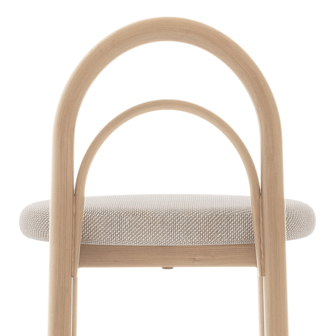 Close-up of the upper backrest and seat of a chair on white background.