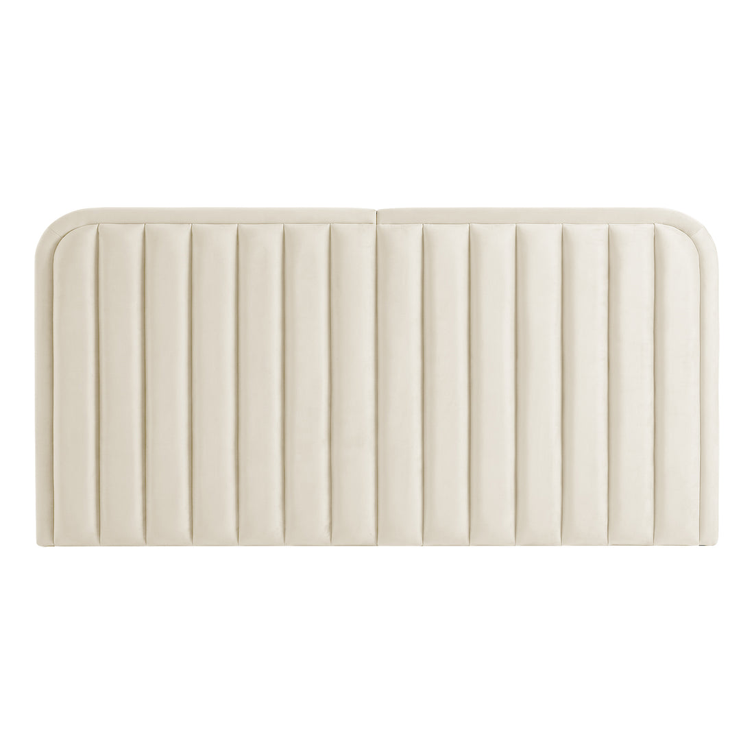 Cream upholstered headboard with vertical channels on white background