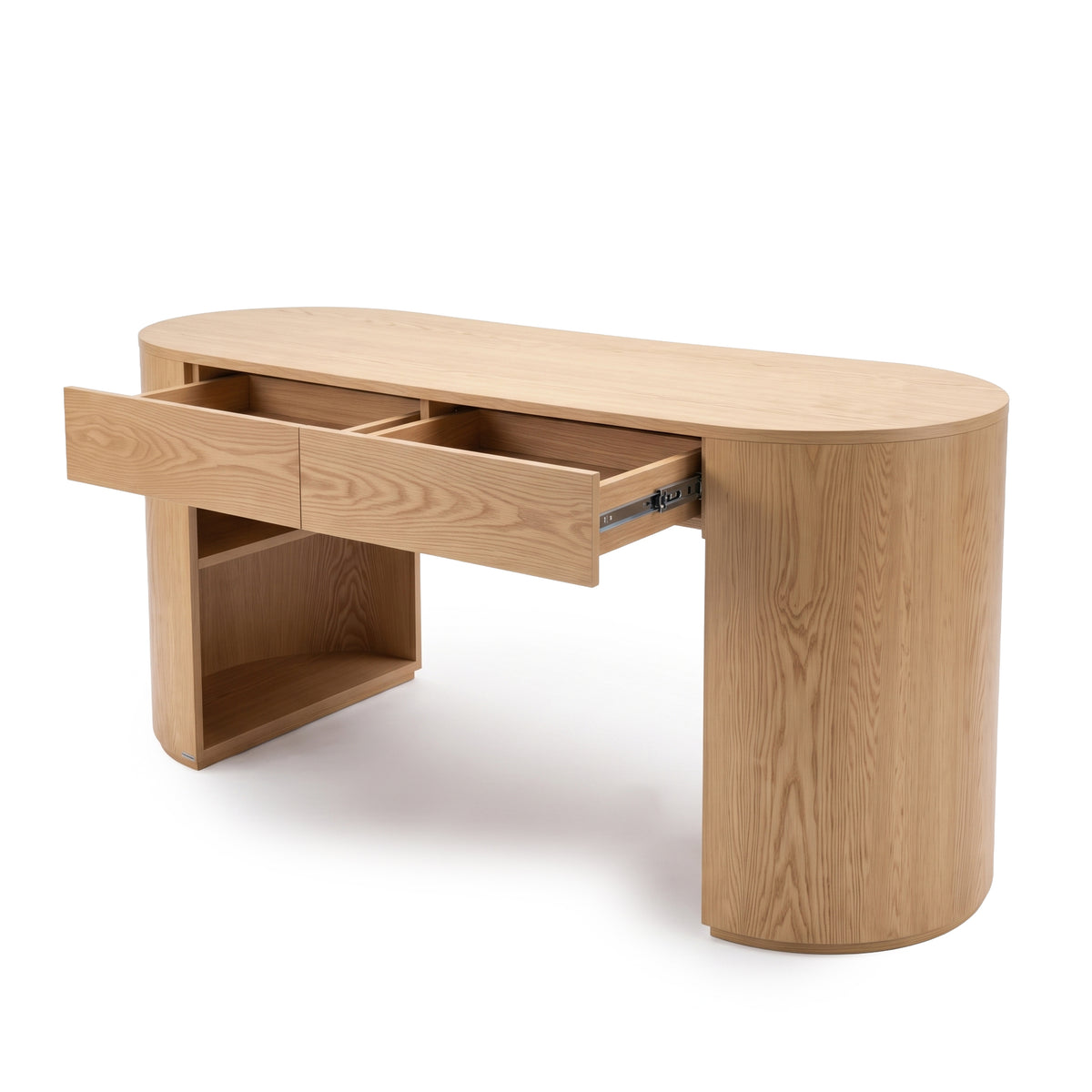 Modern wooden desk on white background