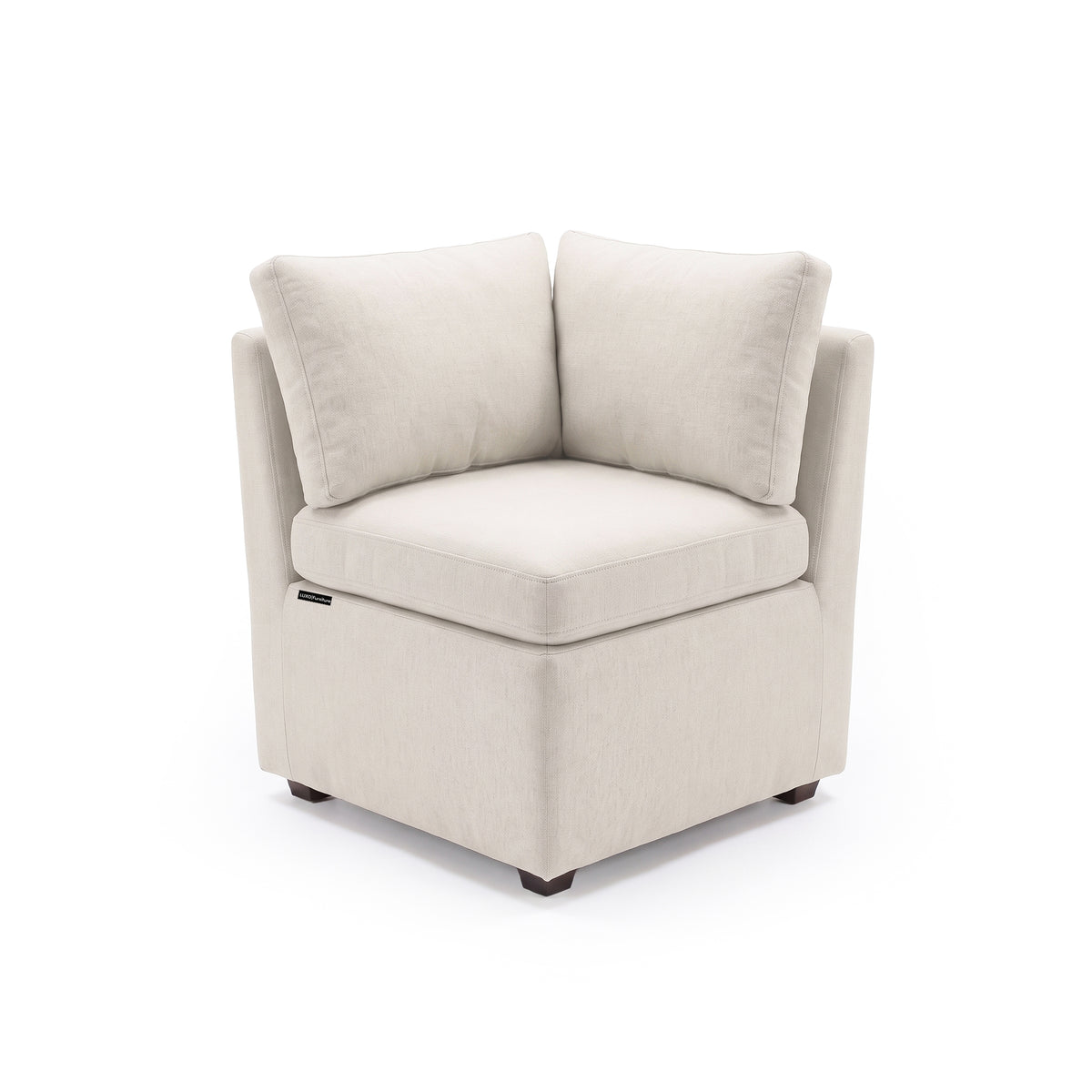 Cream upholstered modular corner chair or sofa section on a white background