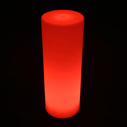 16 Colour Outdoor LED Bollard Light in Multicolour, emitting a bright red glow, perfect for outdoor ambience. This sleek, cylindrical fixture enhances pathways with vibrant, adjustable lighting for a magical evening atmosphere.