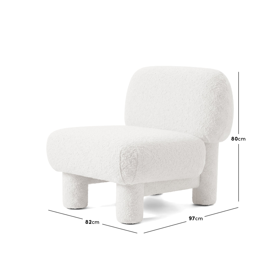 Modern accent chair with dimension measurements