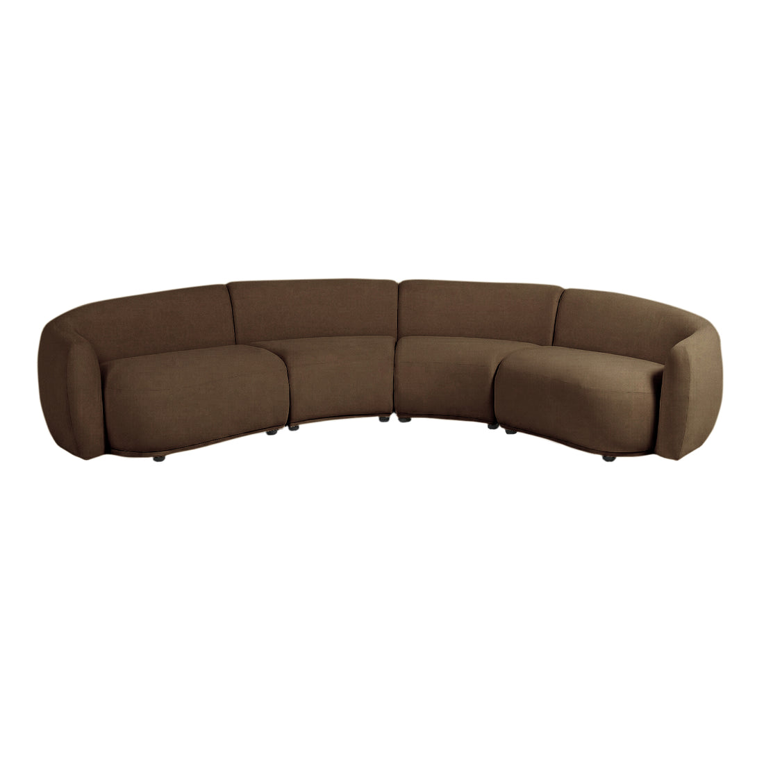 Modern curved brown sectional sofa on white background