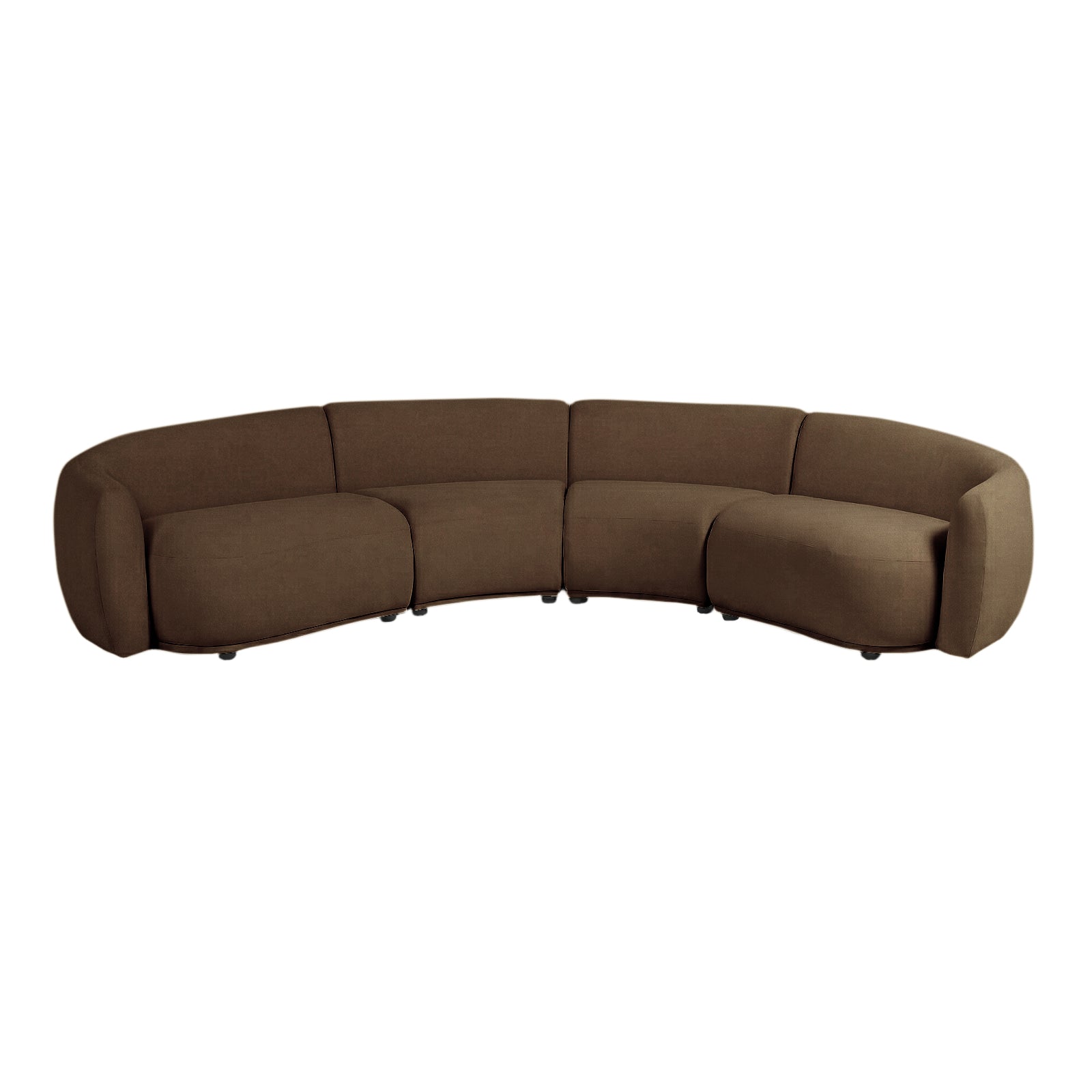 Modern curved brown sectional sofa on white background