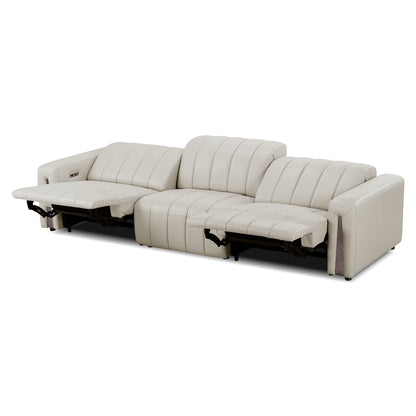 Light beige reclining sectional sofa on a white background.
