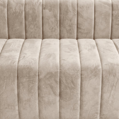Close-up of beige vertical tufted upholstery on a white background