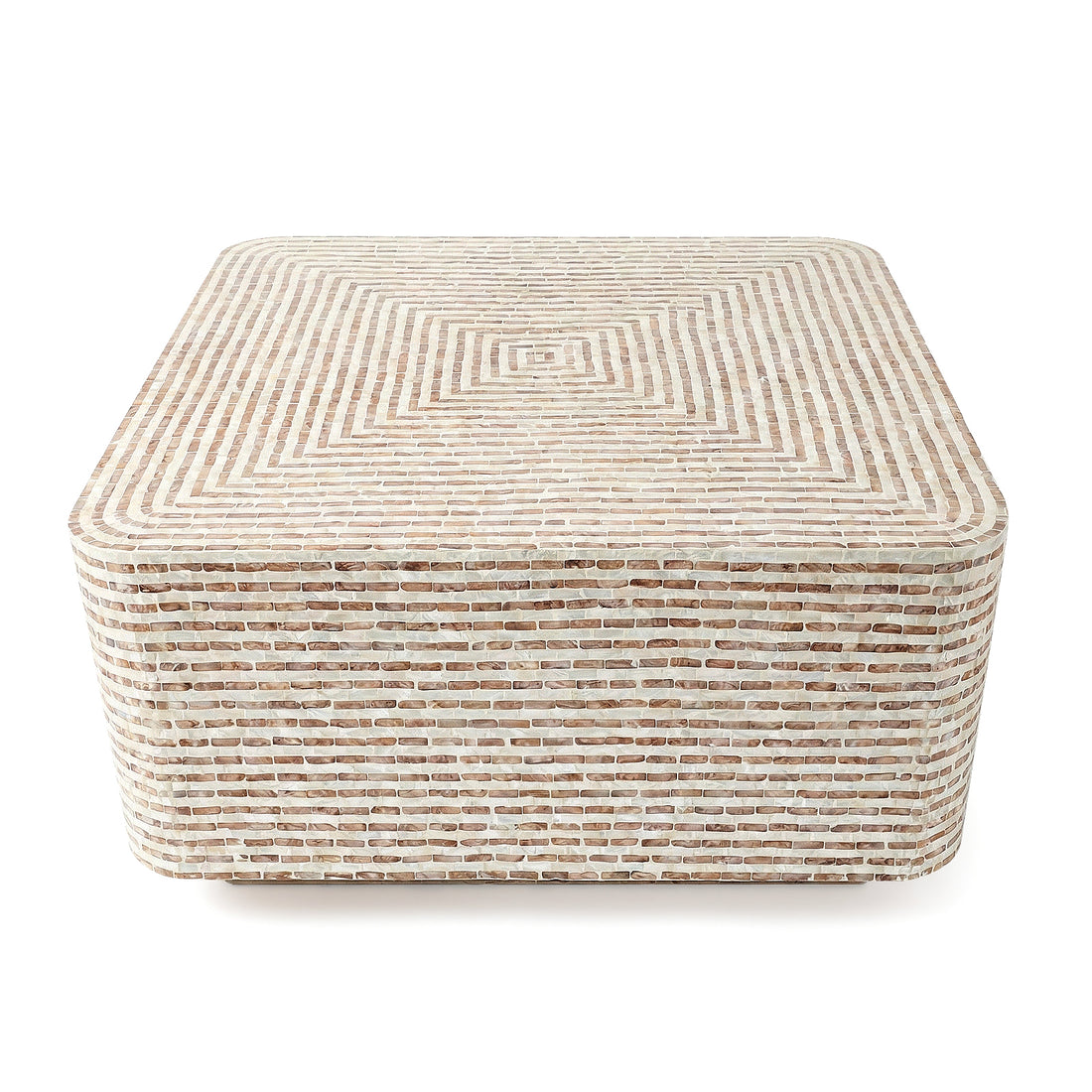 Square box with geometric inlay on white background