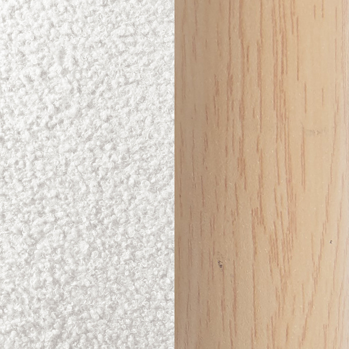 Close-up of white textured surface next to pale wood grain detail
