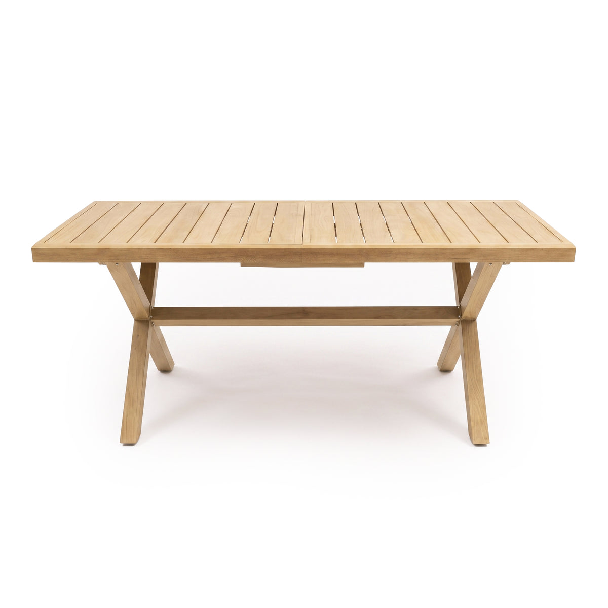 Rectangular wooden dining table on a white background
