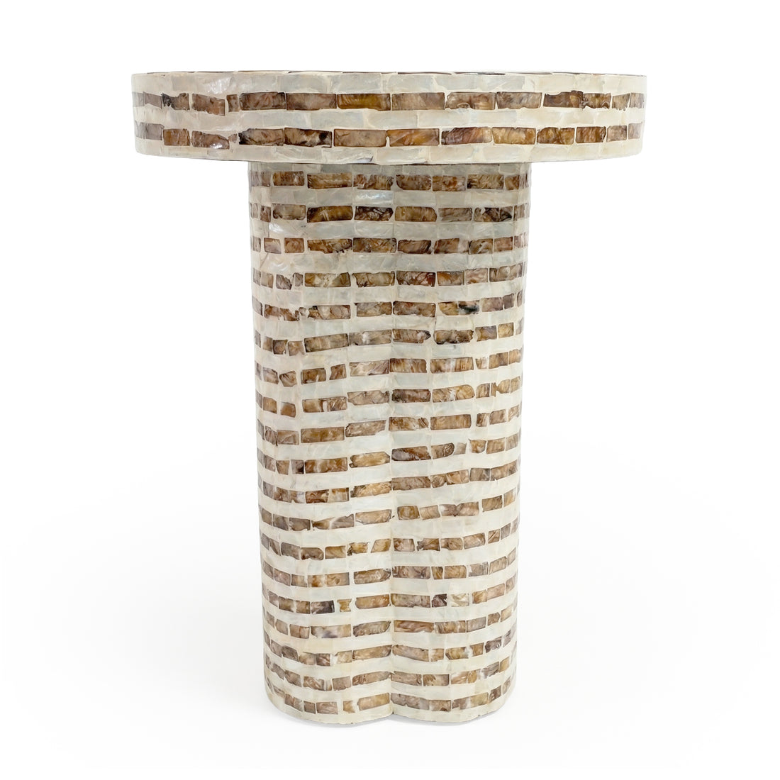 Round mosaic pedestal side table on white background